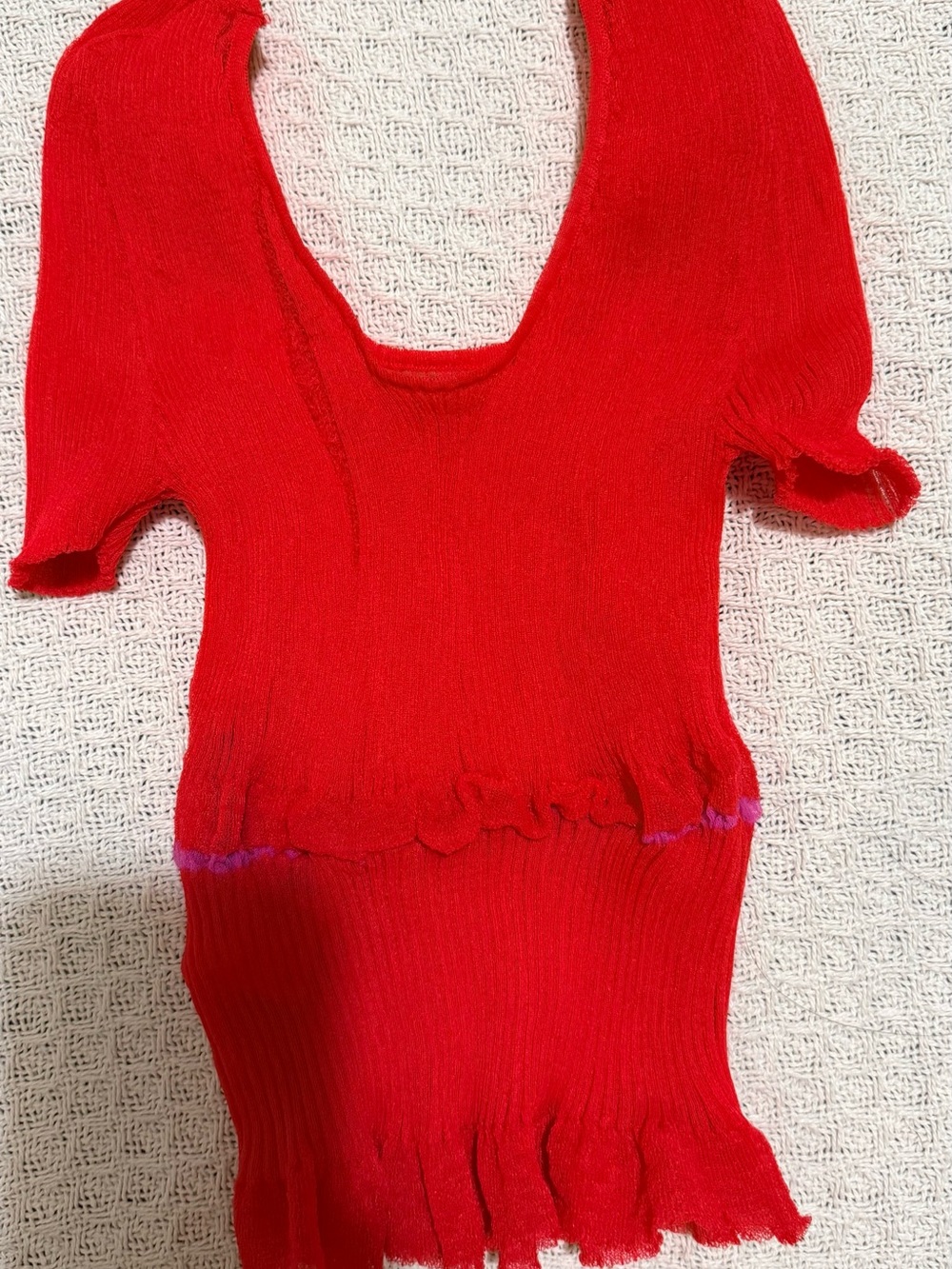 Jacquemus Red Ribbed Knit Top with Pink Trim